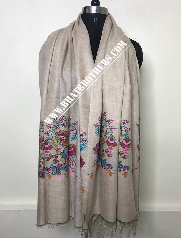 Natural Cream Floral pashmina shawl