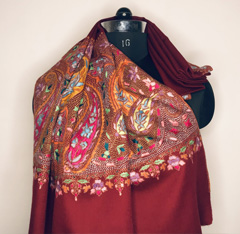 Handwoven Maroon Pashmina Shawl With Hand Embroidery
